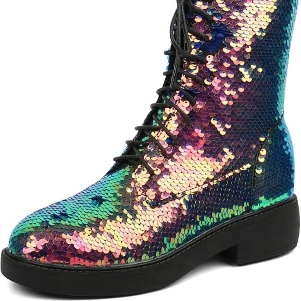 Womens Sequin Combat Boots Size EU35
